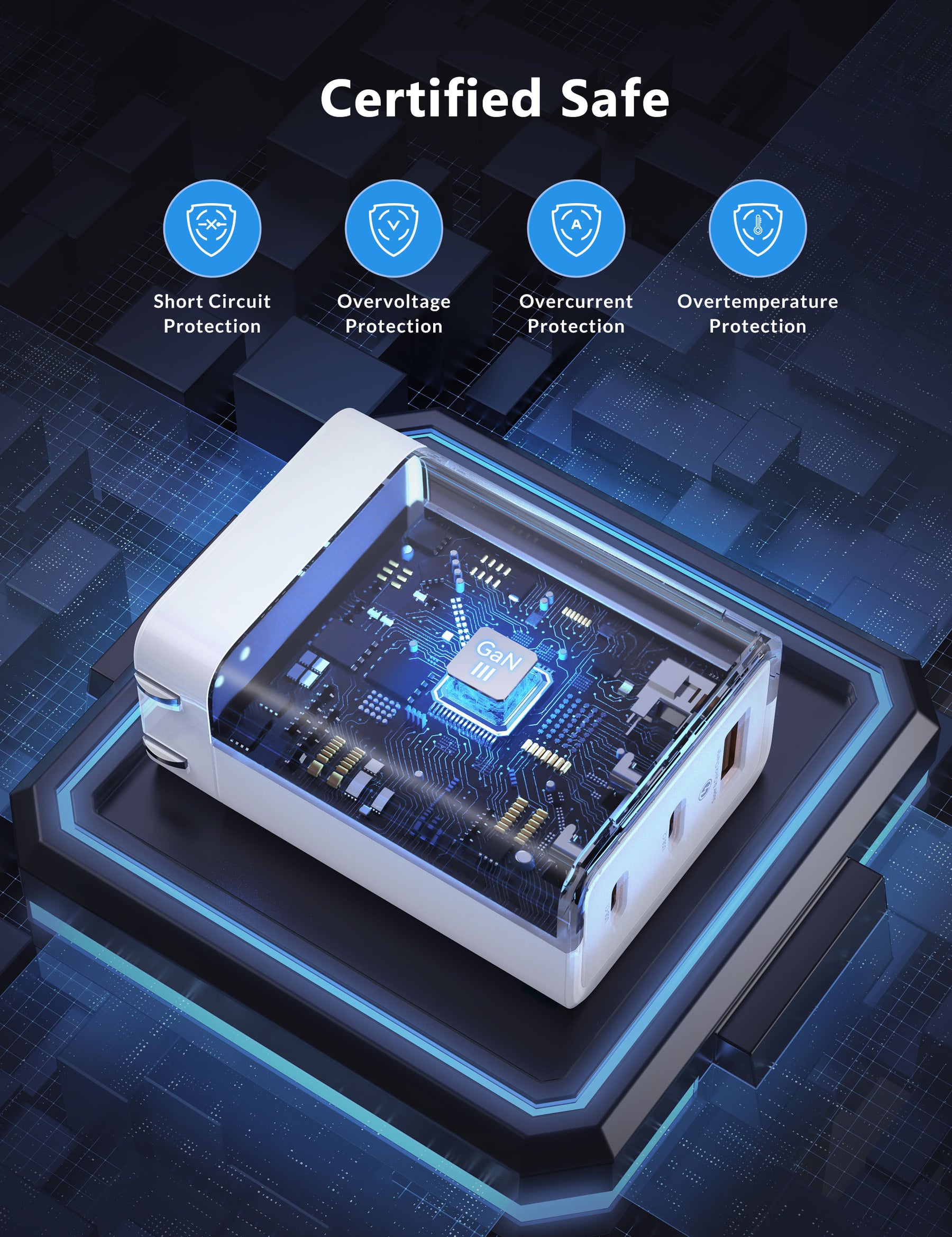 GaN III 65W 3-Port USB C Charger Adapter