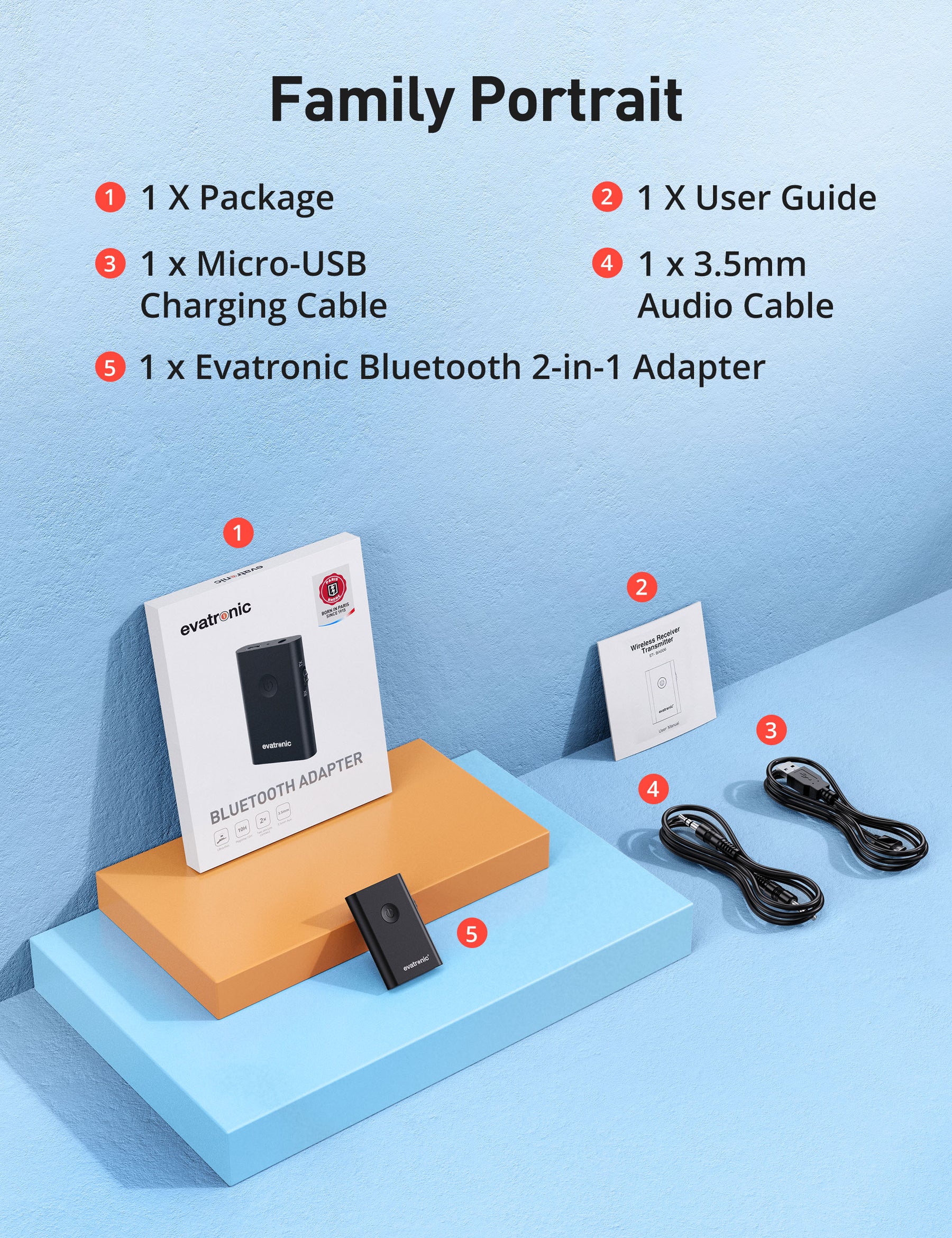 Evatronic BA006 2-in-1 Wireless V5.0 Bluetooth Audio Adapter