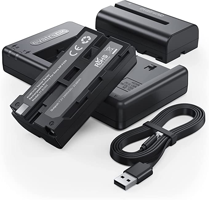 Evatronic ET-BC003 NP-F550 Battery Charger Set, NP-F970 2900mAh 2-Pack Rechargeable Battery