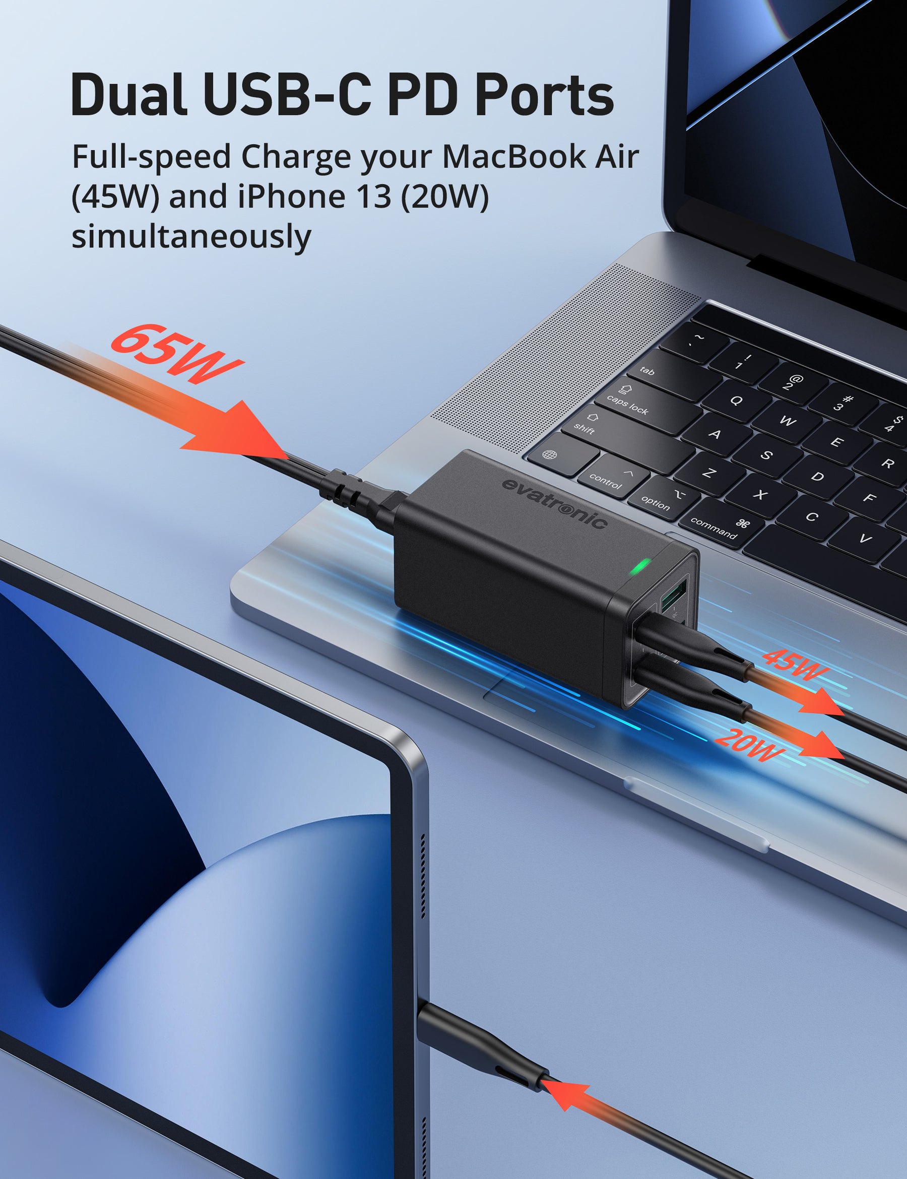 Evatronic PC004 GaN 65W 4-Port Desktop Charging Station