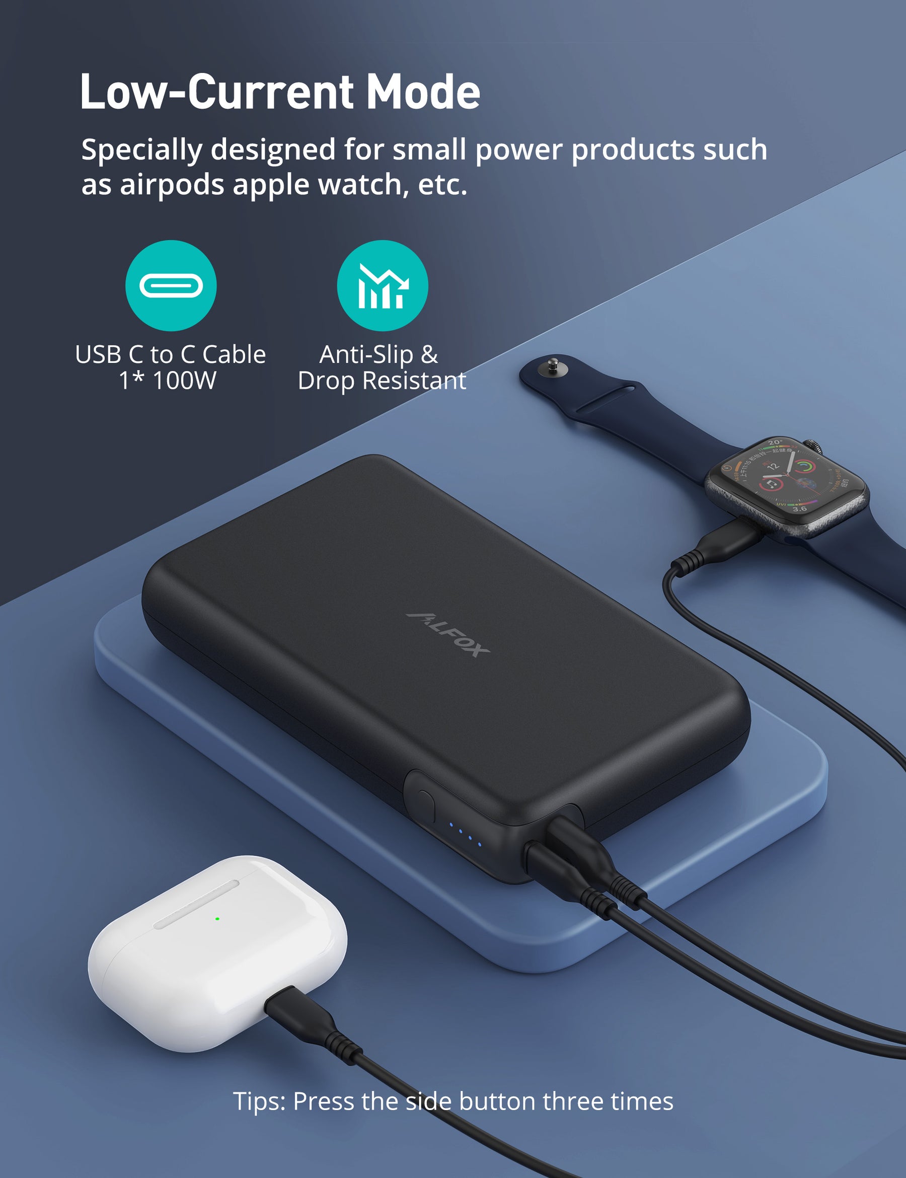 Alfox 30000mAh 100W 2-Port PD 3.0 + QC 3.0 Power Bank