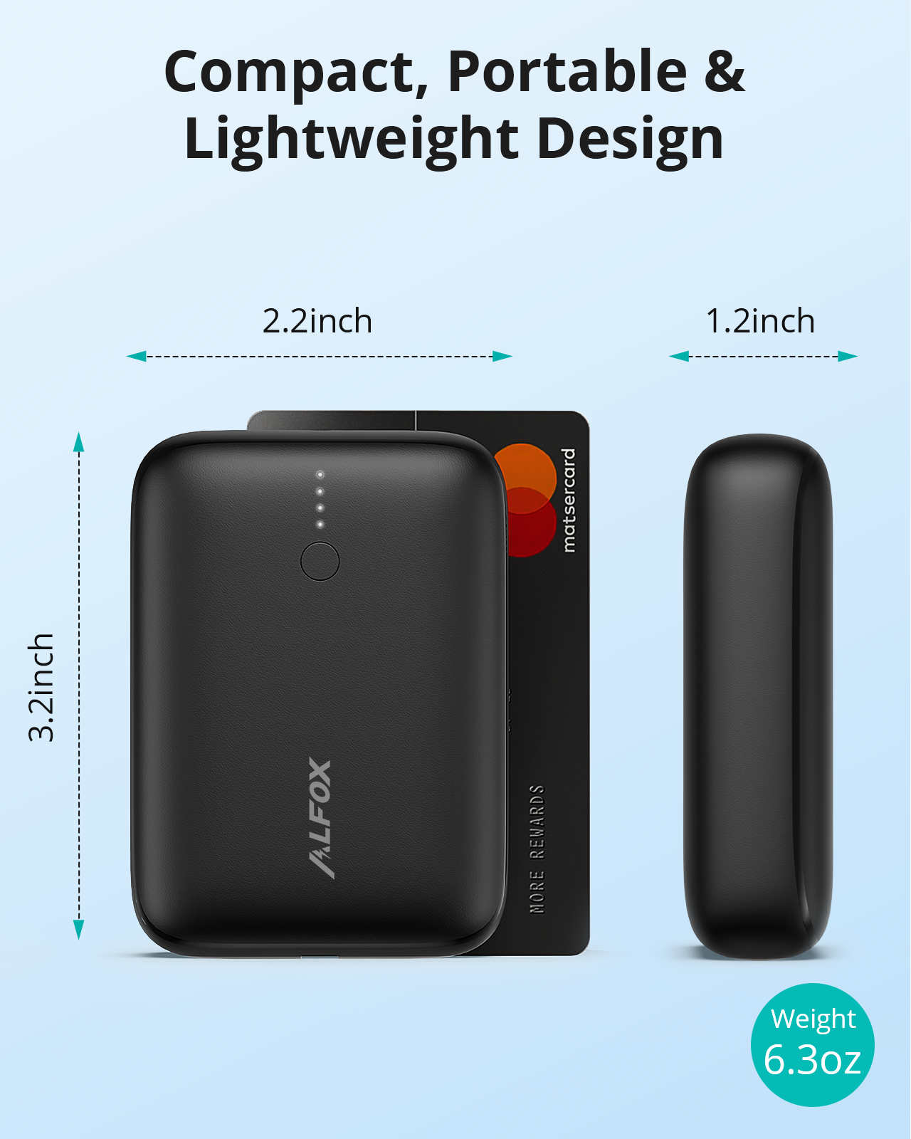 Alfox 10000mAh 20W PD3.0 + USB-C Mini Power Bank PB002