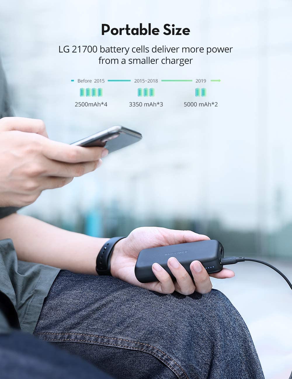 PD/QC 10000mAh Power Bank 20W USB C Portable Charger for iPhone12-RAVPower