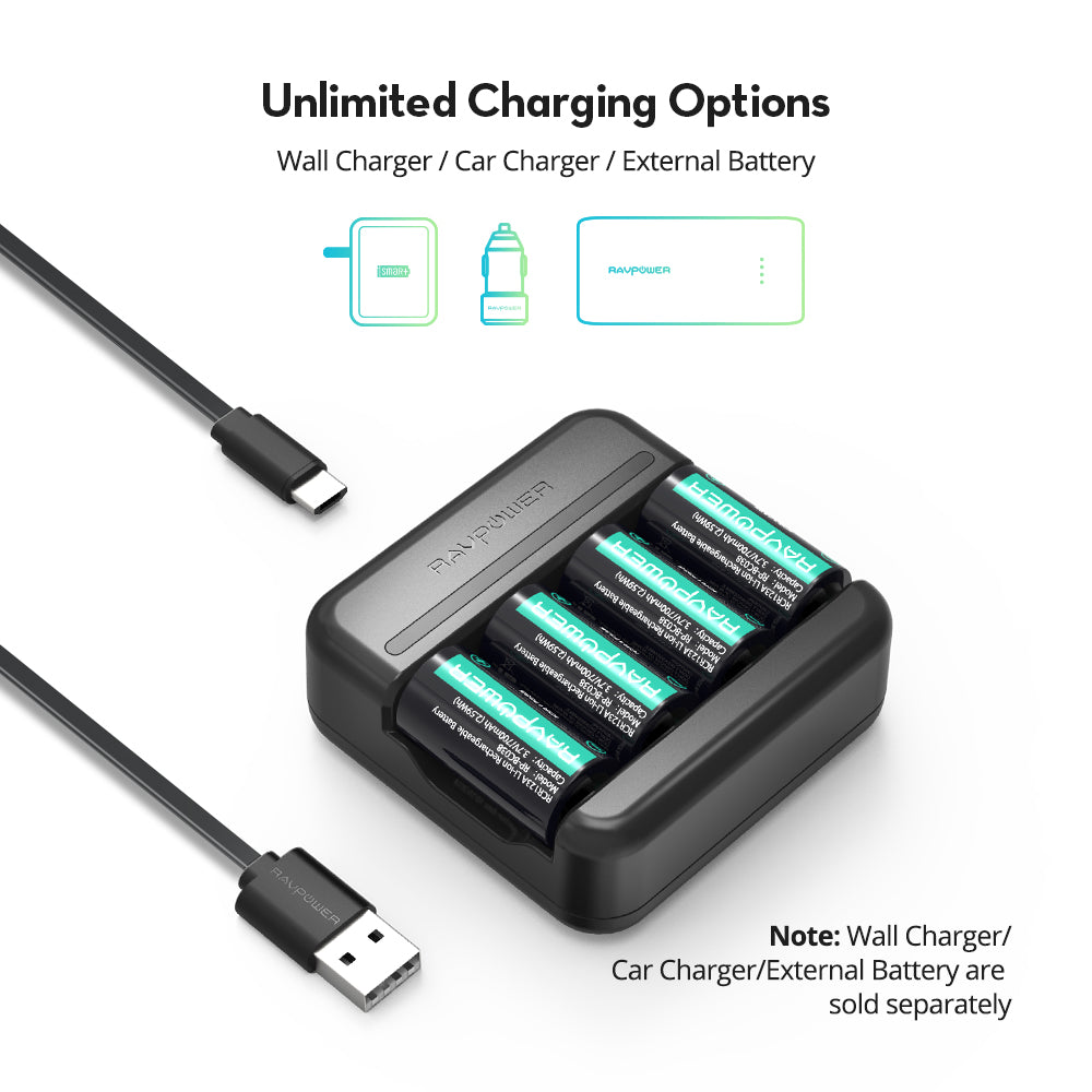 CR123A Rechargeable Battery With a USB Cable-RAVPower