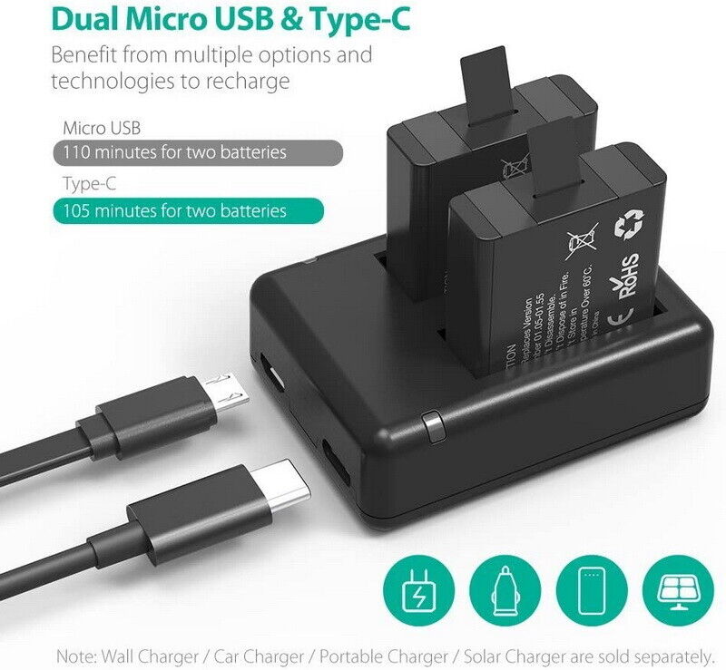 RAVPower RP-PB074 2-Pack Battery & Charger For GoPro HERO7 HERO6 HERO5 PB59