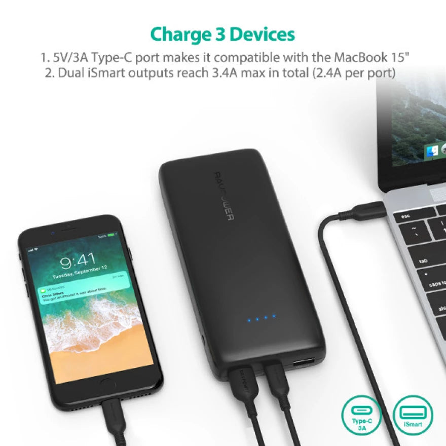 RAVPower RP-PB009 22000mAh Portable Power Bank Black
