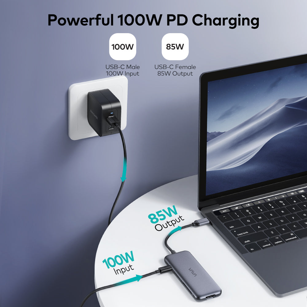 VAVA USB-C Hub, 8-in-1 USB-C Adaptor, with 4K 60Hz HDMI, USB-C and 2 USB-A 5Gbps Data Ports-RAVPower