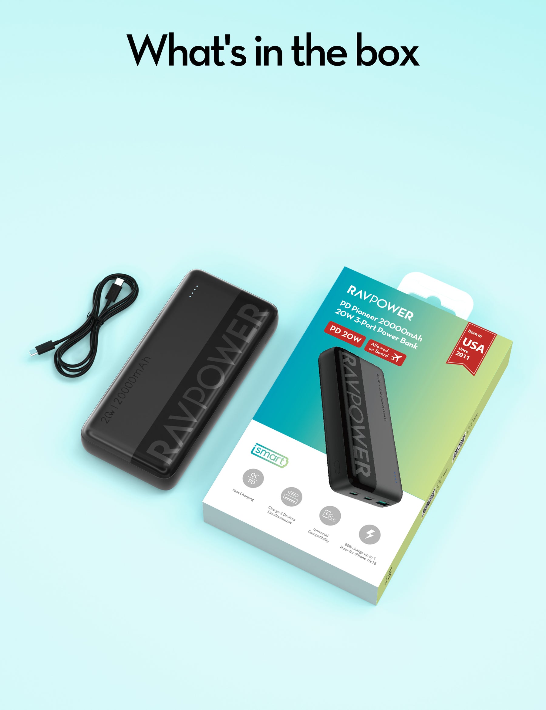 RAVPower RP-PB1229 PD Pioneer 20000mAh 20W Power Bank Black
