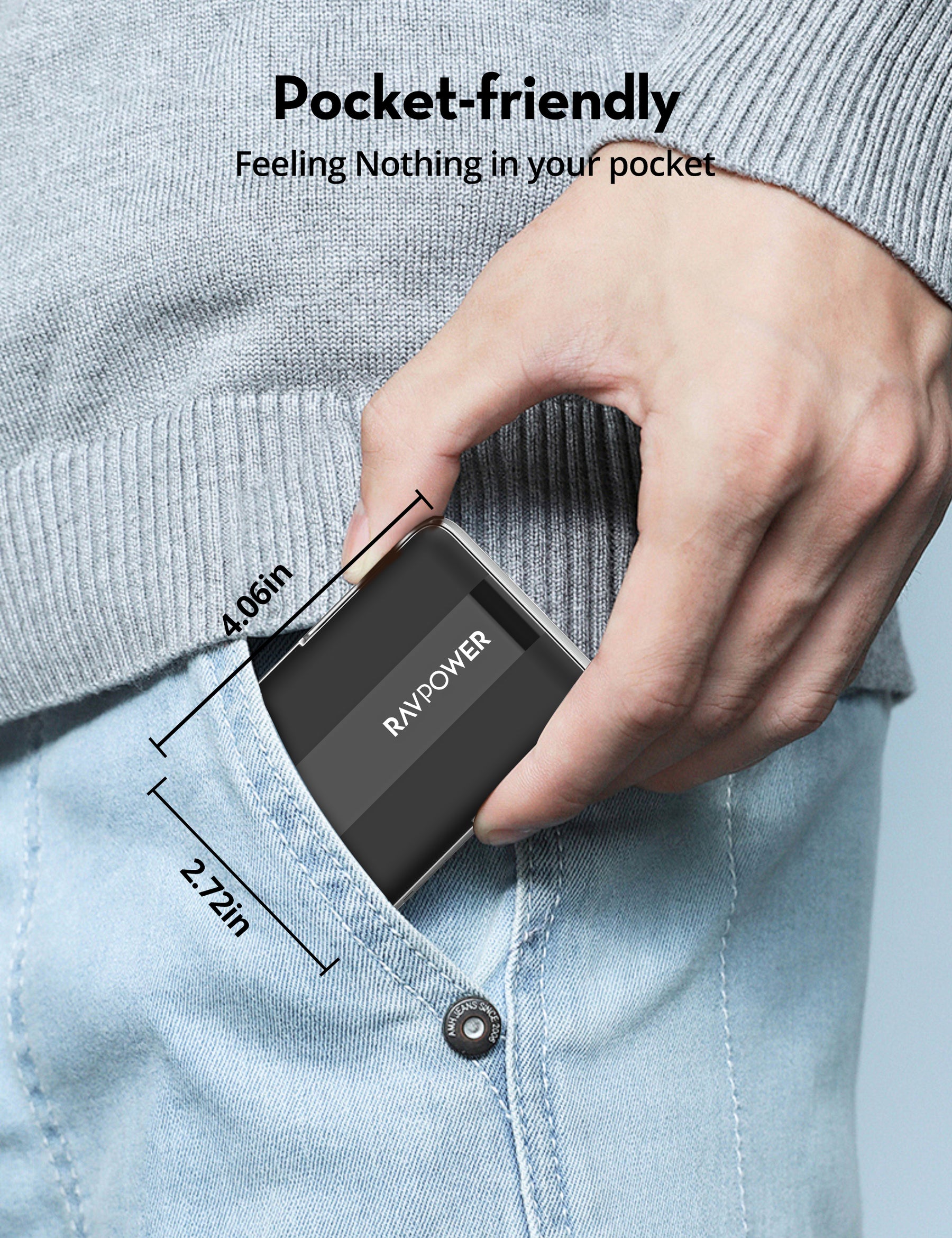 بنك طاقة مغناطيسي سلكي ولاسلكي RAVPower RP-PB1217 بسعة 10000 مللي أمبير/ساعة وقوة 20 وات مع حامل مدمج قابل للطي