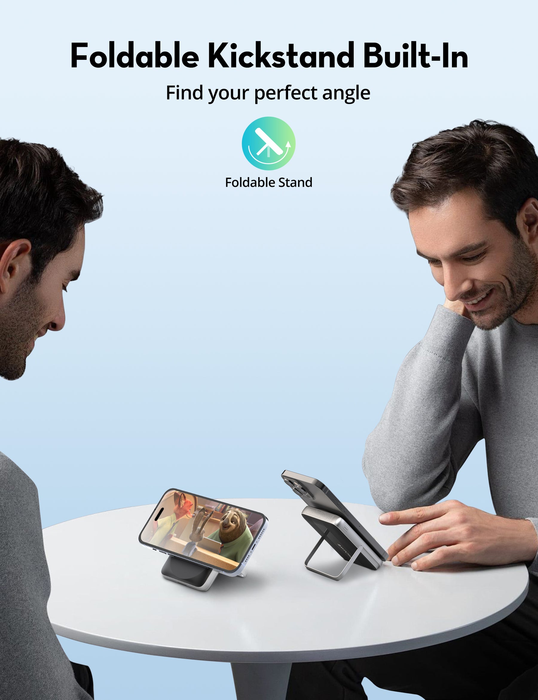 بنك طاقة مغناطيسي سلكي ولاسلكي RAVPower RP-PB1217 بسعة 10000 مللي أمبير/ساعة وقوة 20 وات مع حامل مدمج قابل للطي