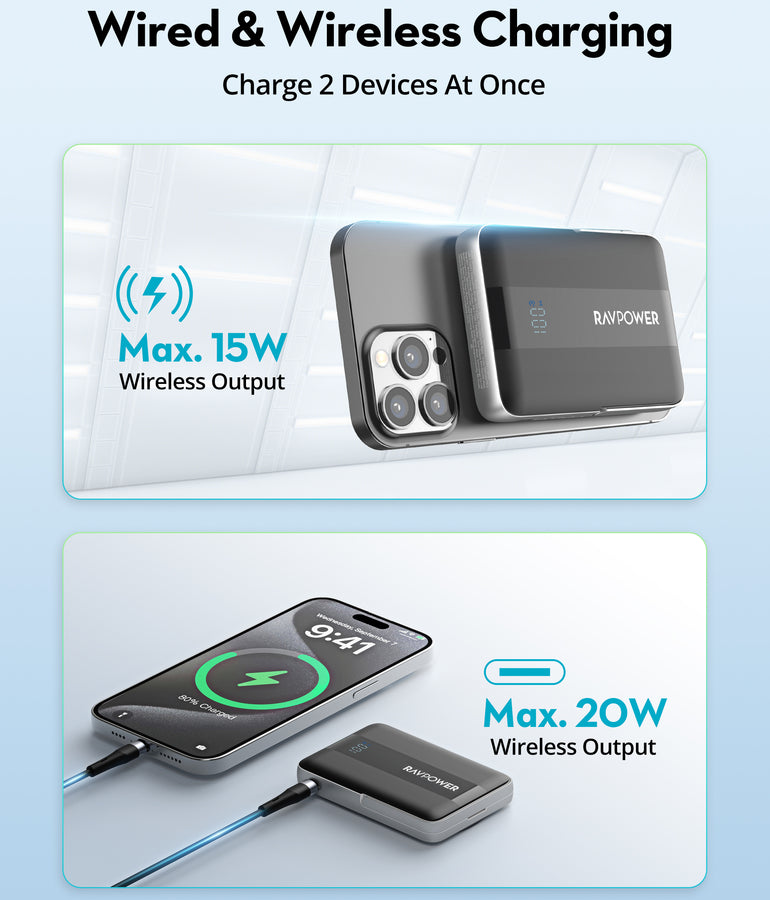 RAVPower RP-PB1217 10000mAh 20W Wired & Wireless Magnetic Power Bank Built-in Foldable Kickstand