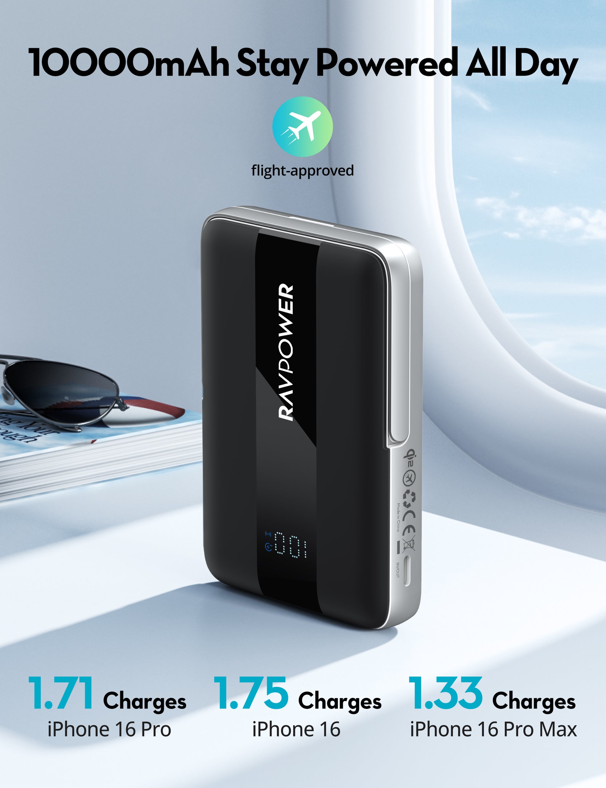 RAVPower RP-PB1217 10000mAh 20W Wired & Wireless Magnetic Power Bank Built-in Foldable Kickstand