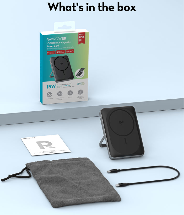 RAVPower RP-PB1217 10000mAh 20W Wired & Wireless Magnetic Power Bank Built-in Foldable Kickstand