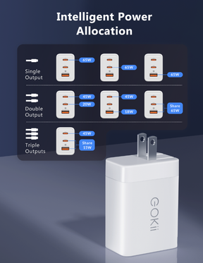 GaN III 65W 3-Port USB C Charger Adapter