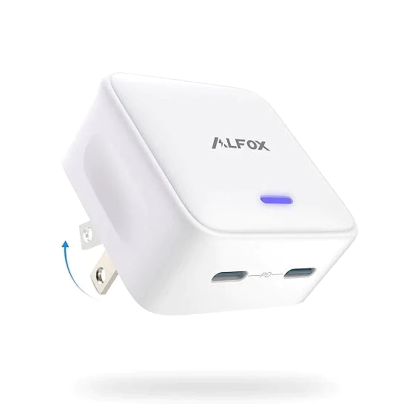 Alfox 35W Dual USB-C Port PD Charger PC007, Fast Charging Block for iPhone Samsung MacBook