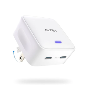 35W Dual USB-C Port Compact Power Adapter, Alfox PD 3.0 GaN PPS Type C Fast Charging Block with Foldable Plug and LED Indicator for iPhone 15 iPhone 14 Pro Max Samsung MacBook Pro Air iPad White