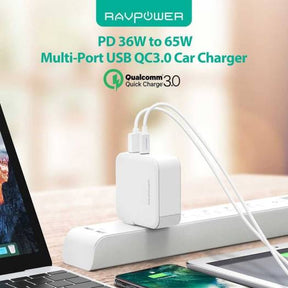 RAVPower RP-PC082 65W AC Wall Charger PD 65W+QC 3.0 18W – White