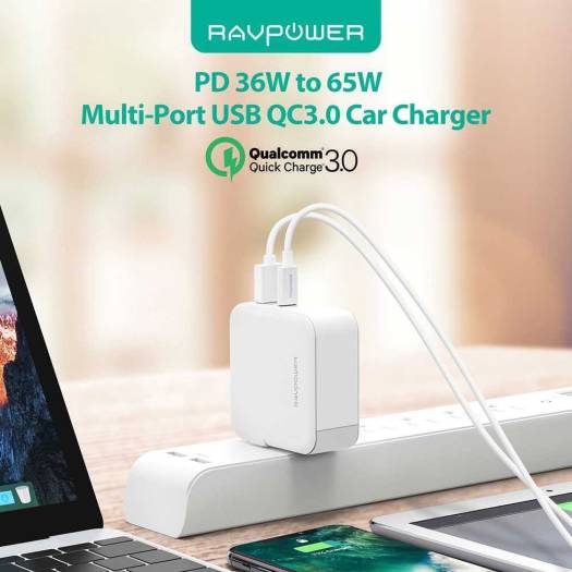 RAVPower RP-PC082 65W AC Wall Charger PD 65W+QC 3.0 18W – White