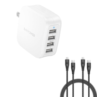 RAVPower USB Wall Charger 40W 8A 4-Port with Foldable Plug, iPhone Charger + 2 Pack RP-CB1018 Type-C to Lightning Cable 2m