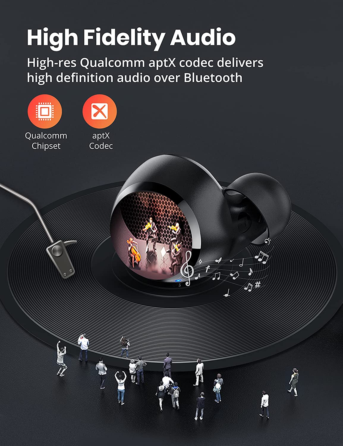 Evatronic Bluetooth Earbuds, Wireless Earbuds Qualcomm aptX Lightweight Mini Earphones, IPX8 Waterproof