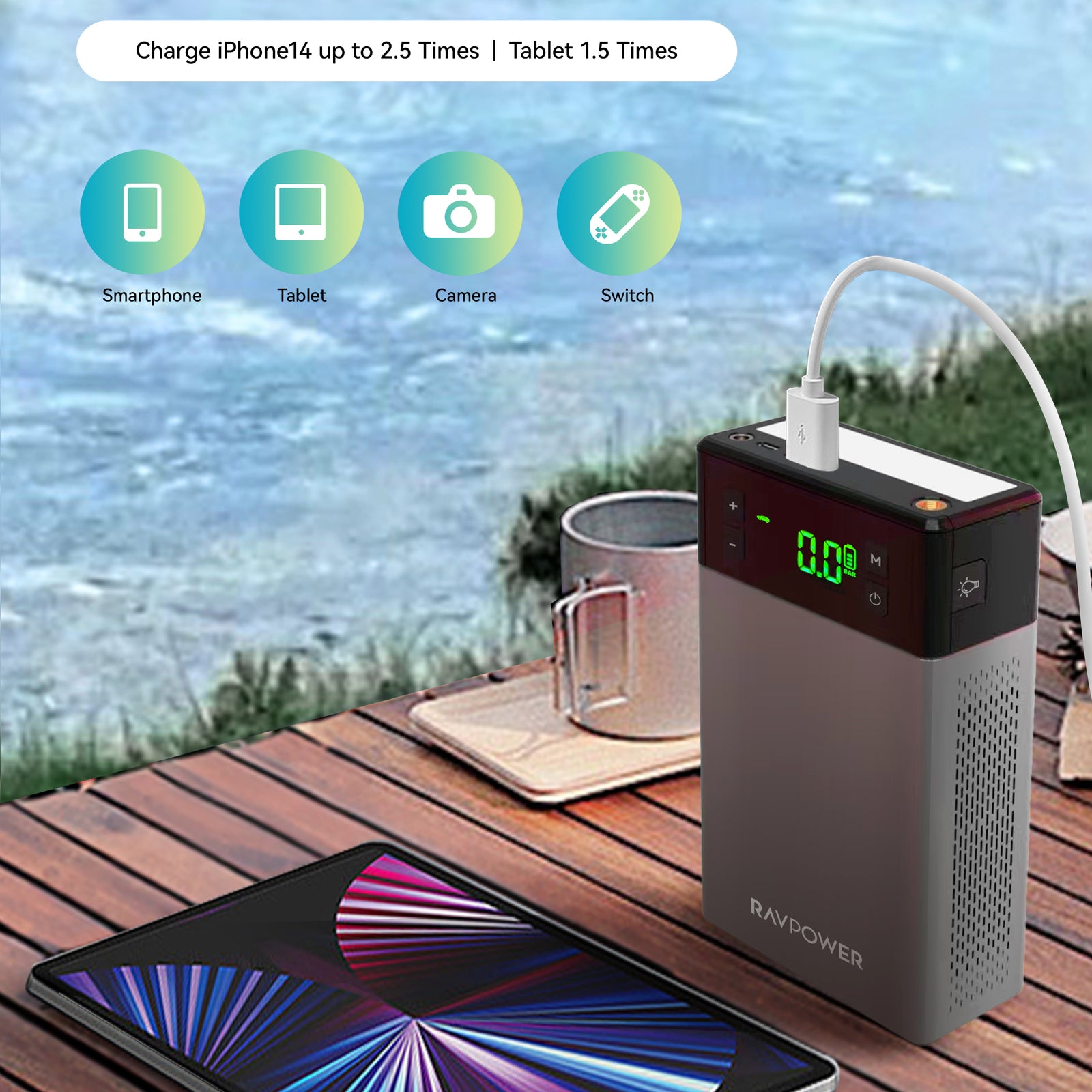 RAVPower RP-PB1213 12000mAh Jump Starter with Air Compressor