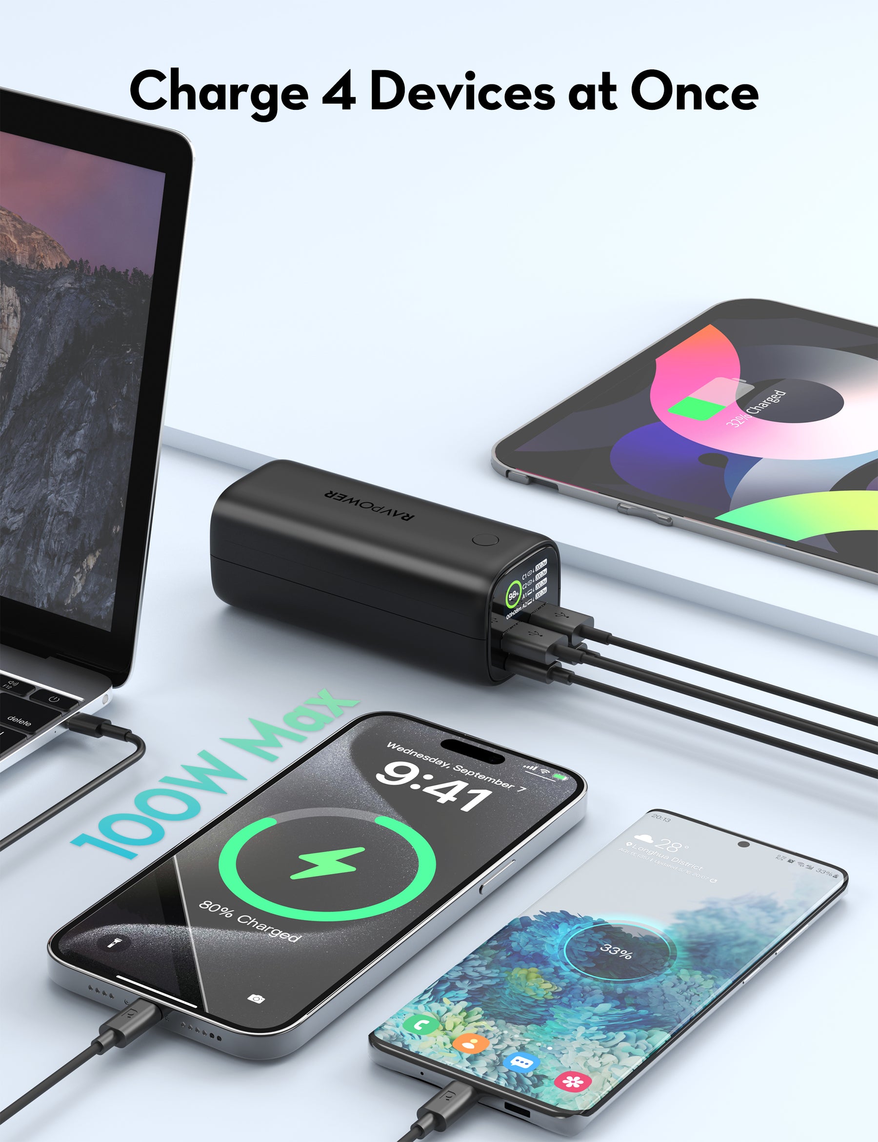 RAVPower RP-PB208Ultra PD Pioneer 20000mAh 100W Smart Digital Display Power Bank Black