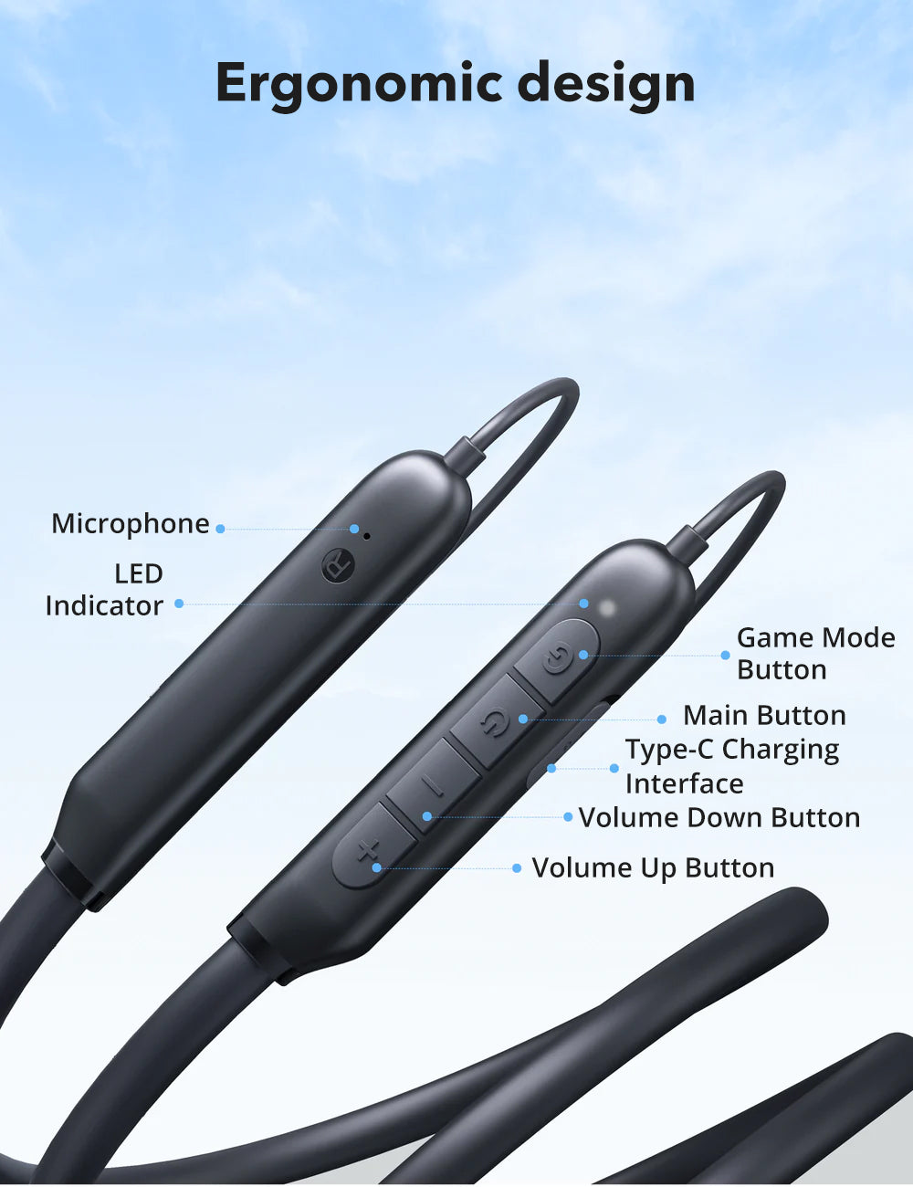 RAVPower RP-BH1008 Bluetooth Earbuds Wireless In-ear Neckband Sports Earphones with Hook