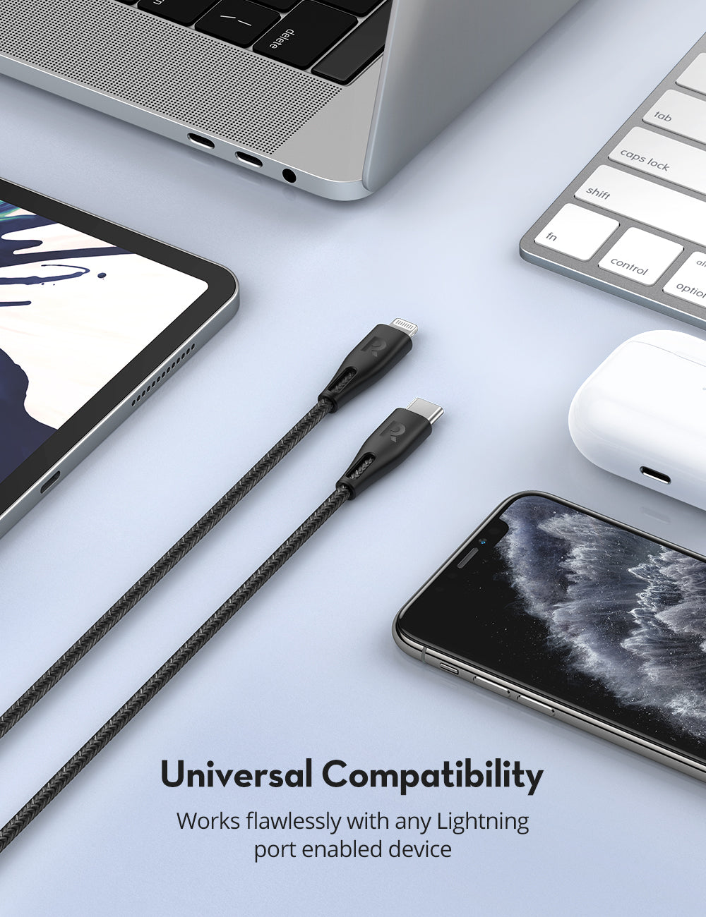 RAVPower Type-C to Lightning Cable 1.2m Nylon Black RP-CB1017
