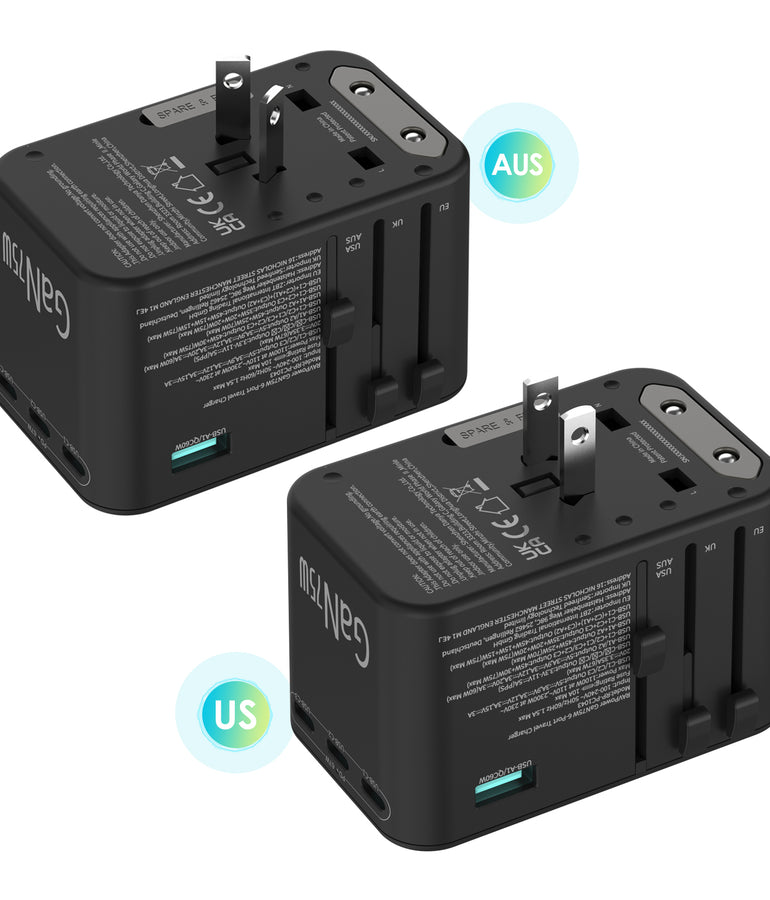 RAVPower RP-PC1043 GaN 75W Travel Adapter 6-Port PD Power Charger with 1 AC, 3 USB-C and 2 USB-A Ports