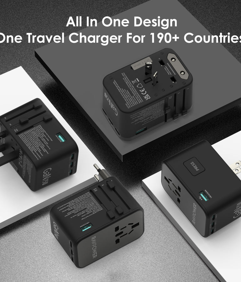 RAVPower RP-PC1043 GaN 75W Travel Adapter 6-Port PD Power Charger with 1 AC, 3 USB-C and 2 USB-A Ports
