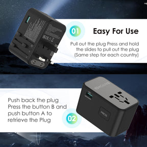 RAVPower RP-PC1043 GaN 75W Travel Adapter 6-Port PD Power Charger with 1 AC, 3 USB-C and 2 USB-A Ports