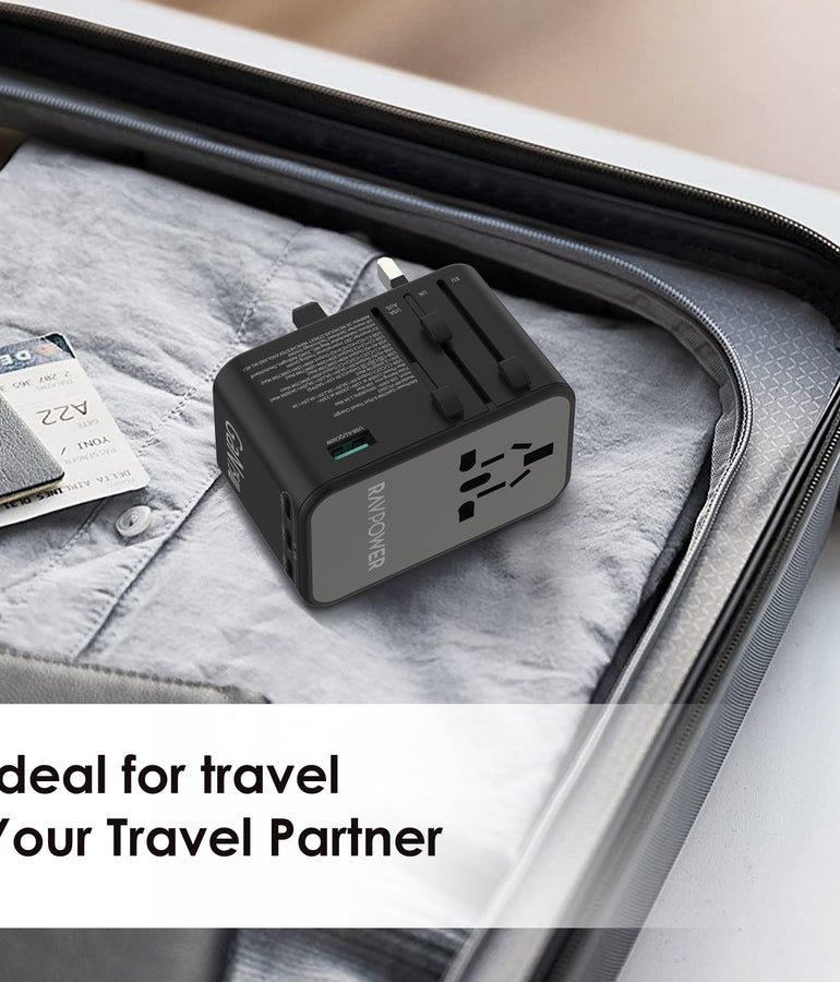 RAVPower RP-PC1043 GaN 75W Travel Adapter 6-Port PD Power Charger with 1 AC, 3 USB-C and 2 USB-A Ports