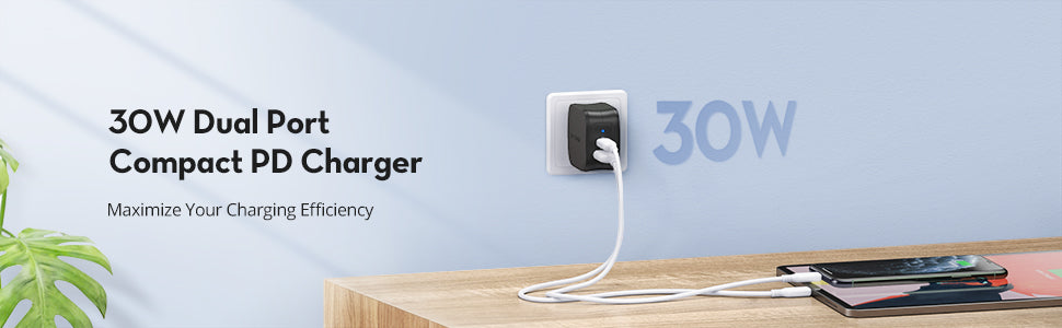 RavPower 30W Pioneer Wall Charger with PD and USB Ports - Black - الدهماني  للاتصالات Aldahmani Telecom