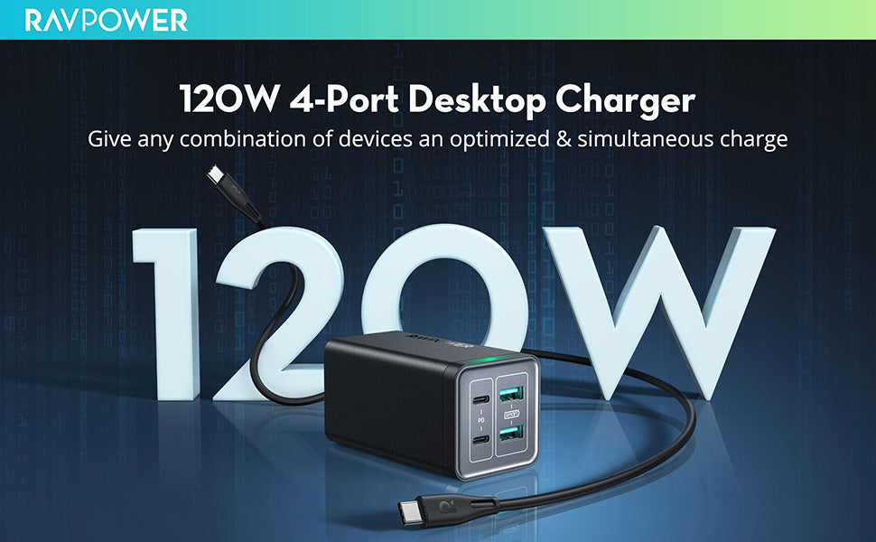 RAVPower 65W 4-Port GaN Tech USB C Desktop Charger