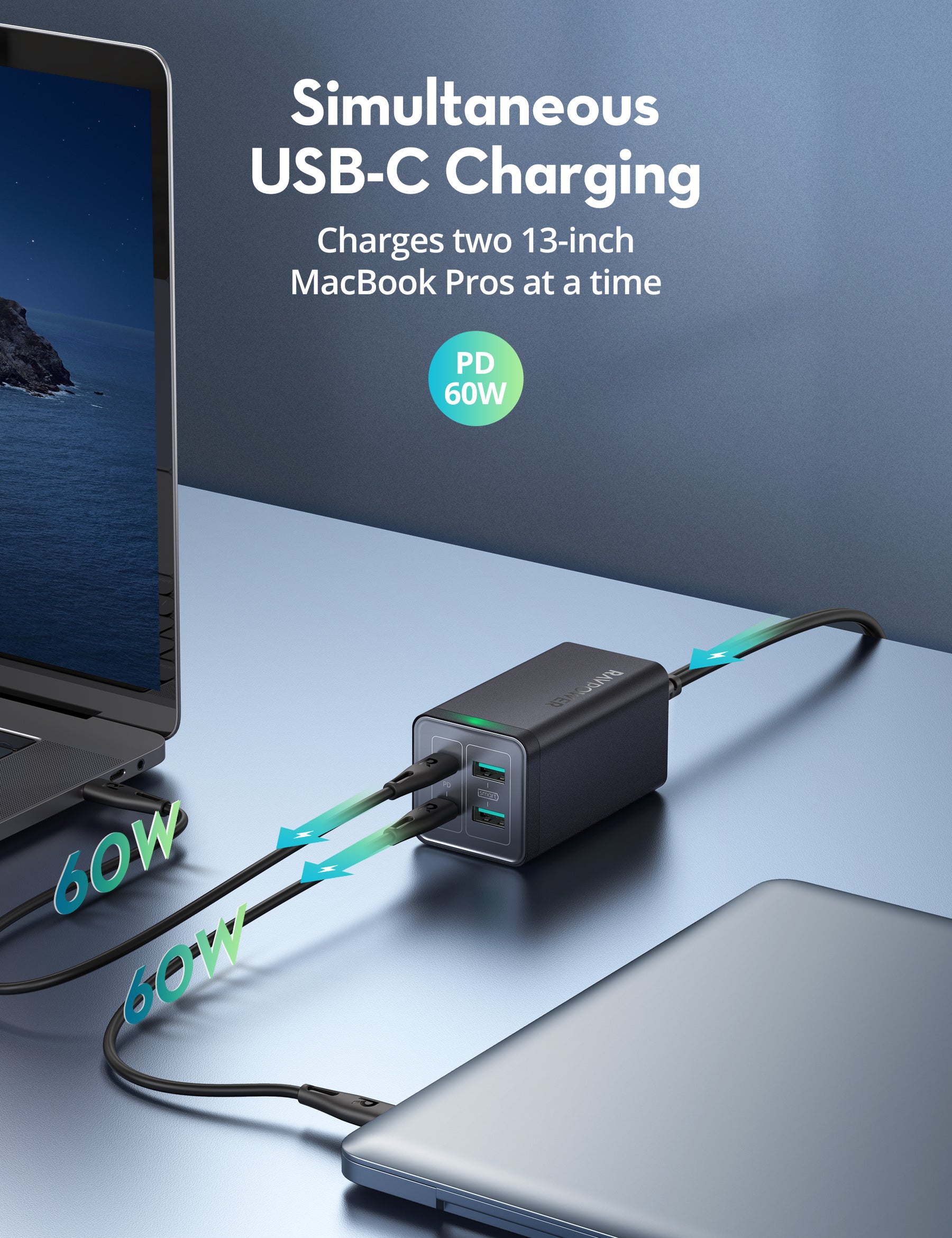 RAVPower 120W 4-Port GaN Tech USB C Desktop Charger