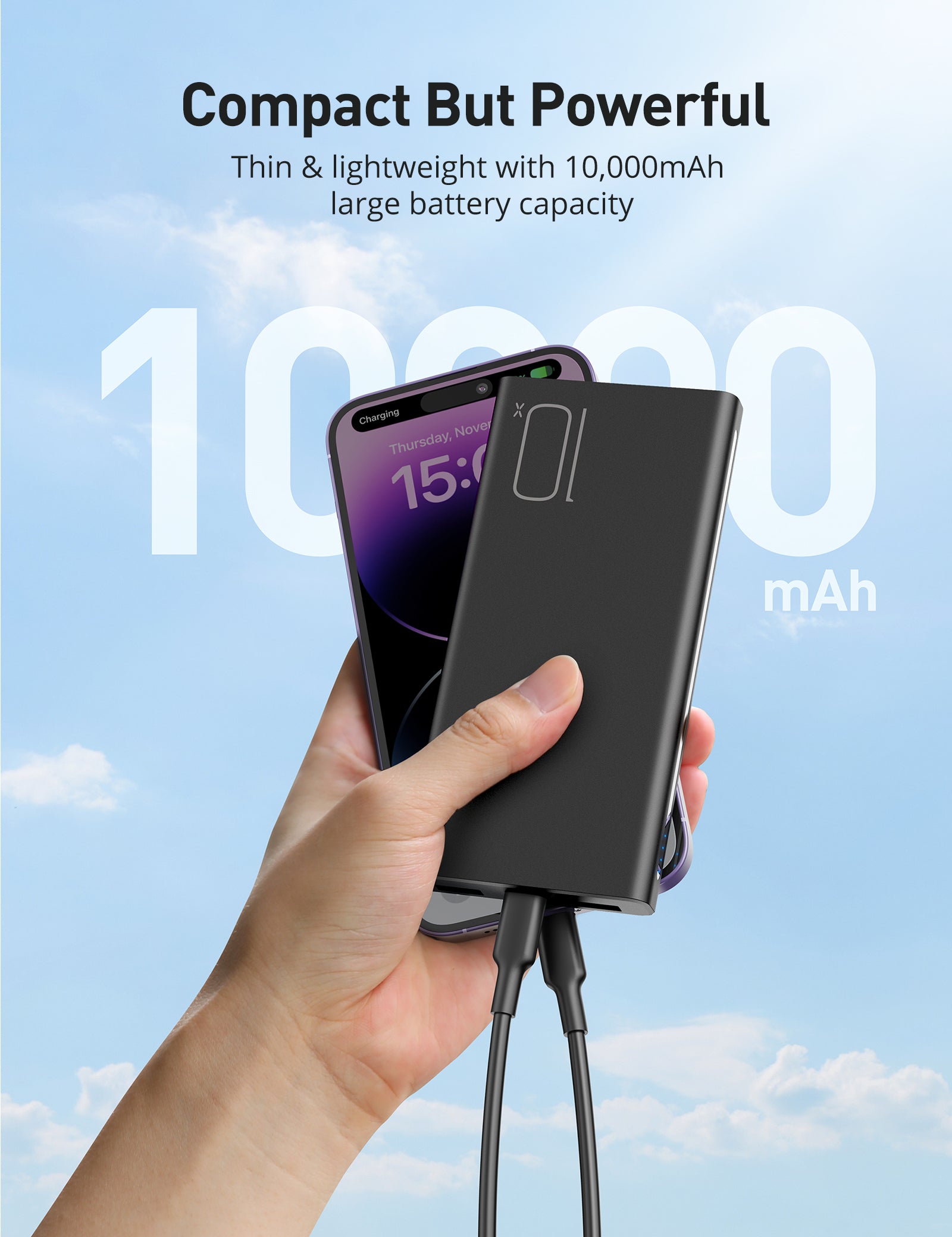 Alfox 10000mAh 15W Power Bank with USB-C Charging 5V 3A, 2 Pcs