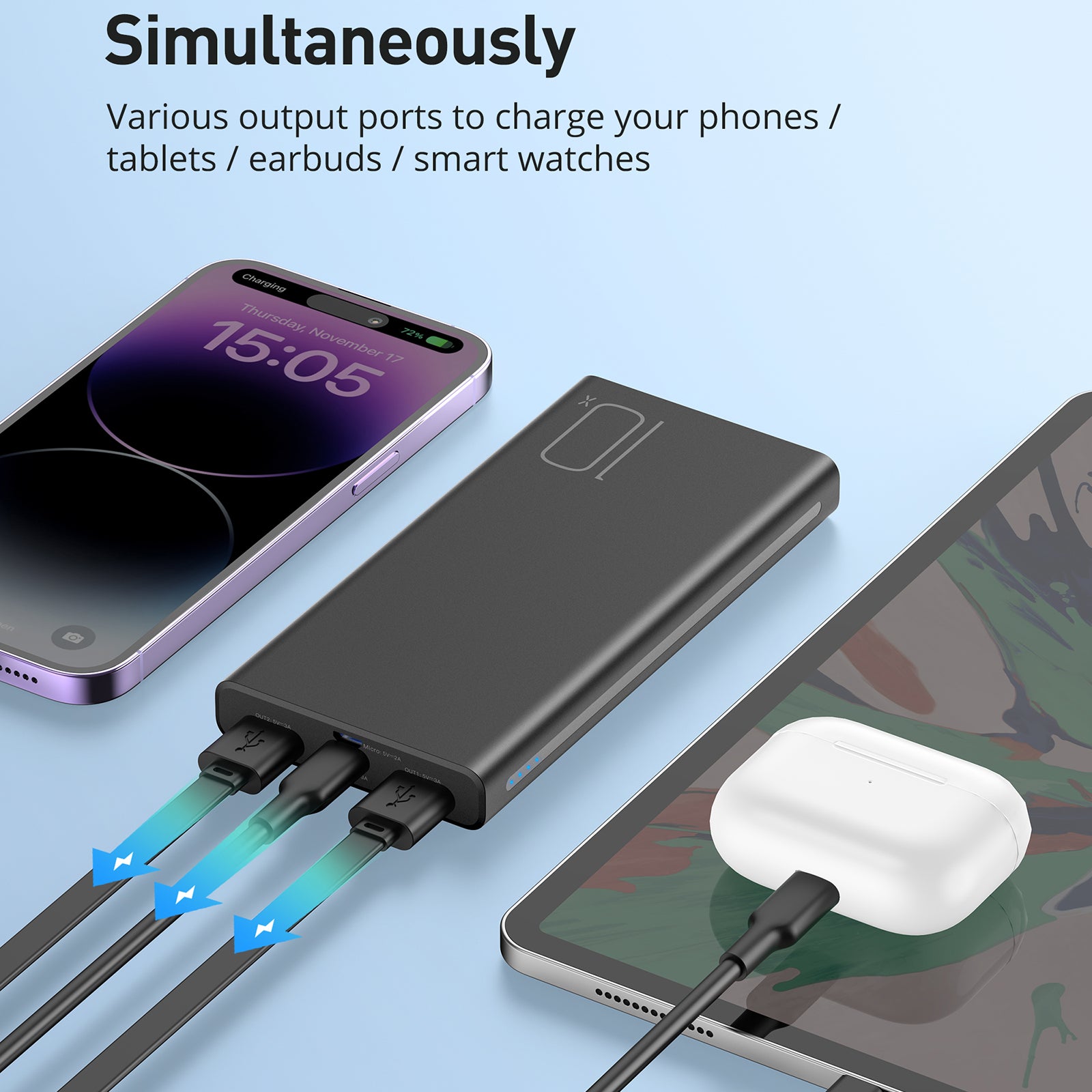 RAVPower AF-PB010 batterie externe 10 000 mAh 15 W avec charge USB‑C 5 V 3 A, lot de 2