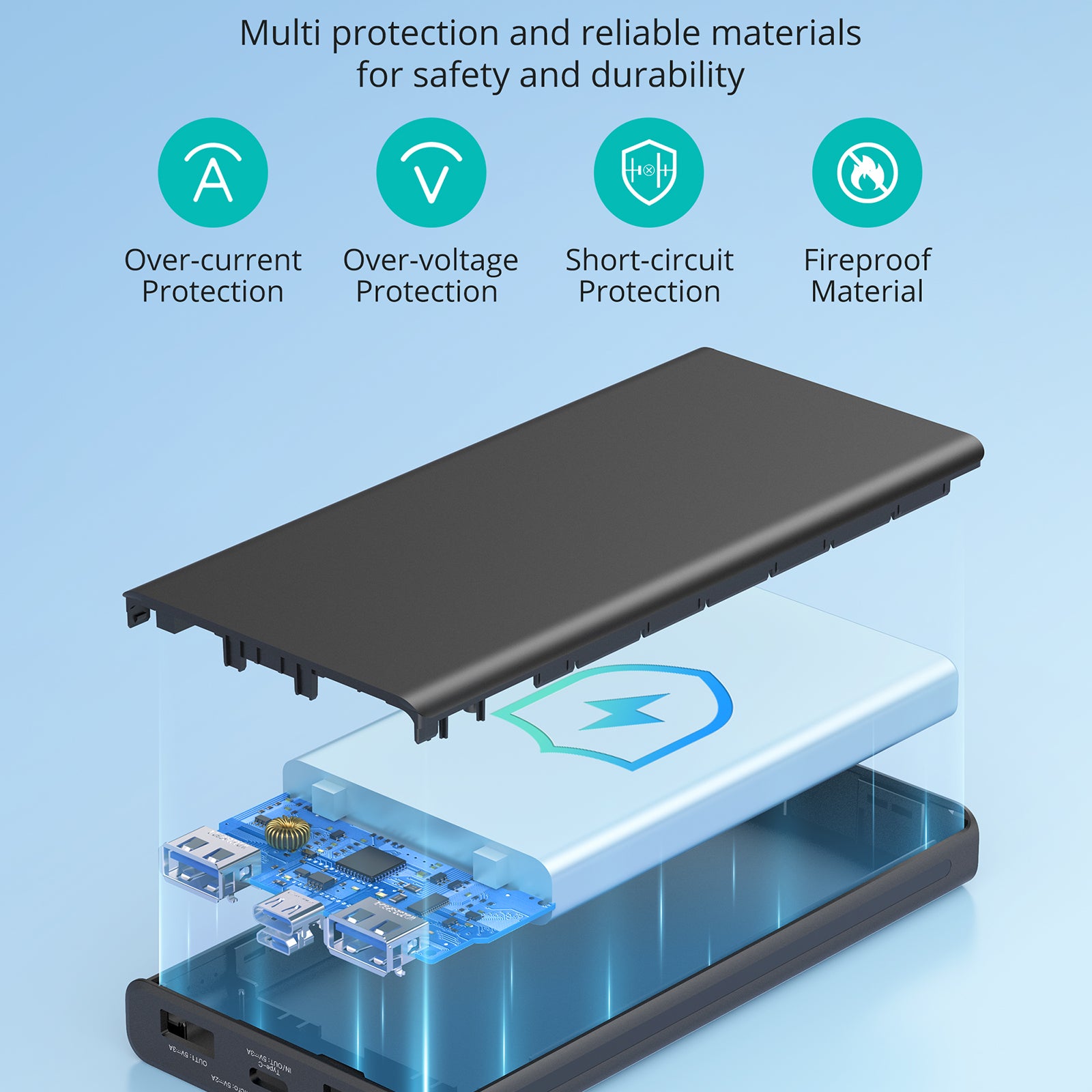 RAVPower AF-PB010 batterie externe 10 000 mAh 15 W avec charge USB‑C 5 V 3 A, lot de 2