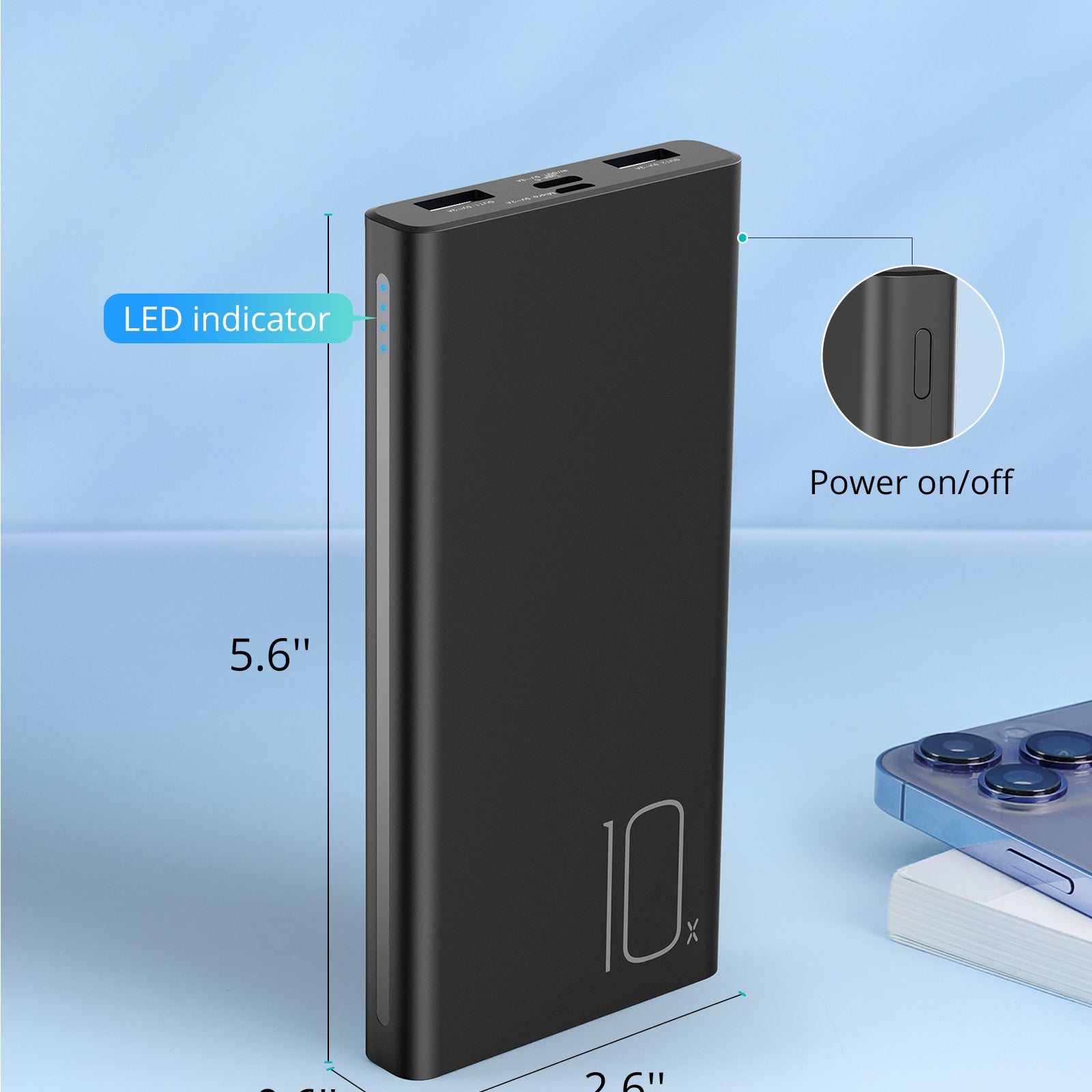 RAVPower AF-PB010 batterie externe 10 000 mAh 15 W avec charge USB‑C 5 V 3 A, lot de 2