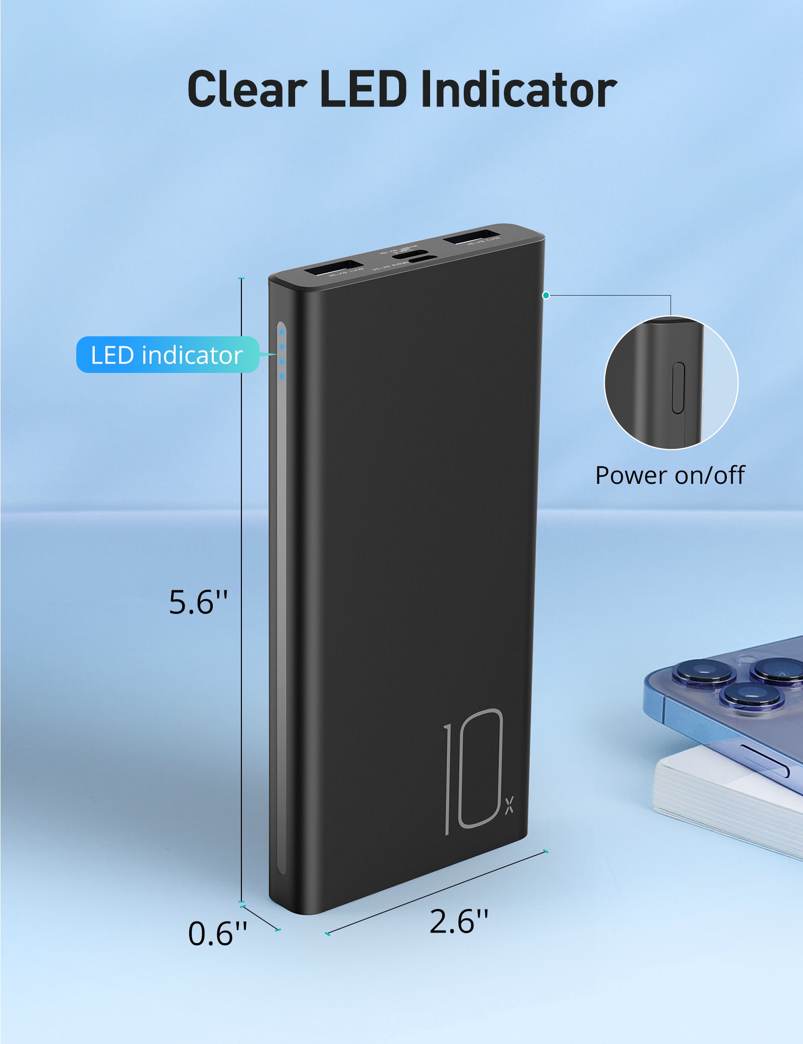 RAVPower AF-PB010 batterie externe 10 000 mAh 15 W avec charge USB‑C 5 V 3 A, lot de 2