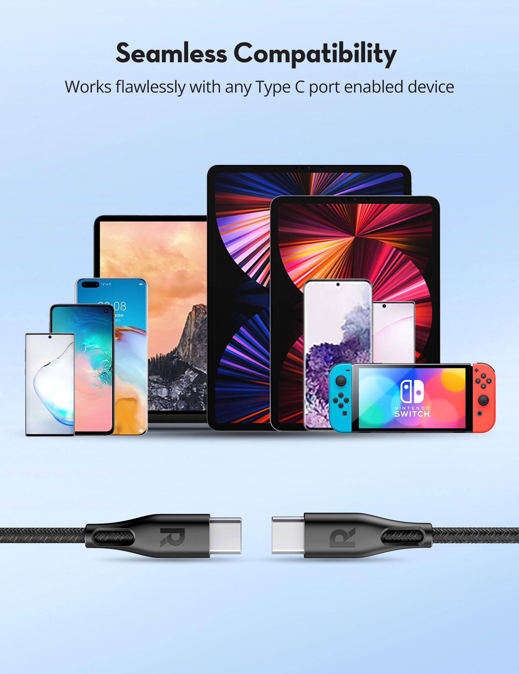RAVPower USB C to C 60W Cable (3.9ft / 6.5ft Nylon Braid)