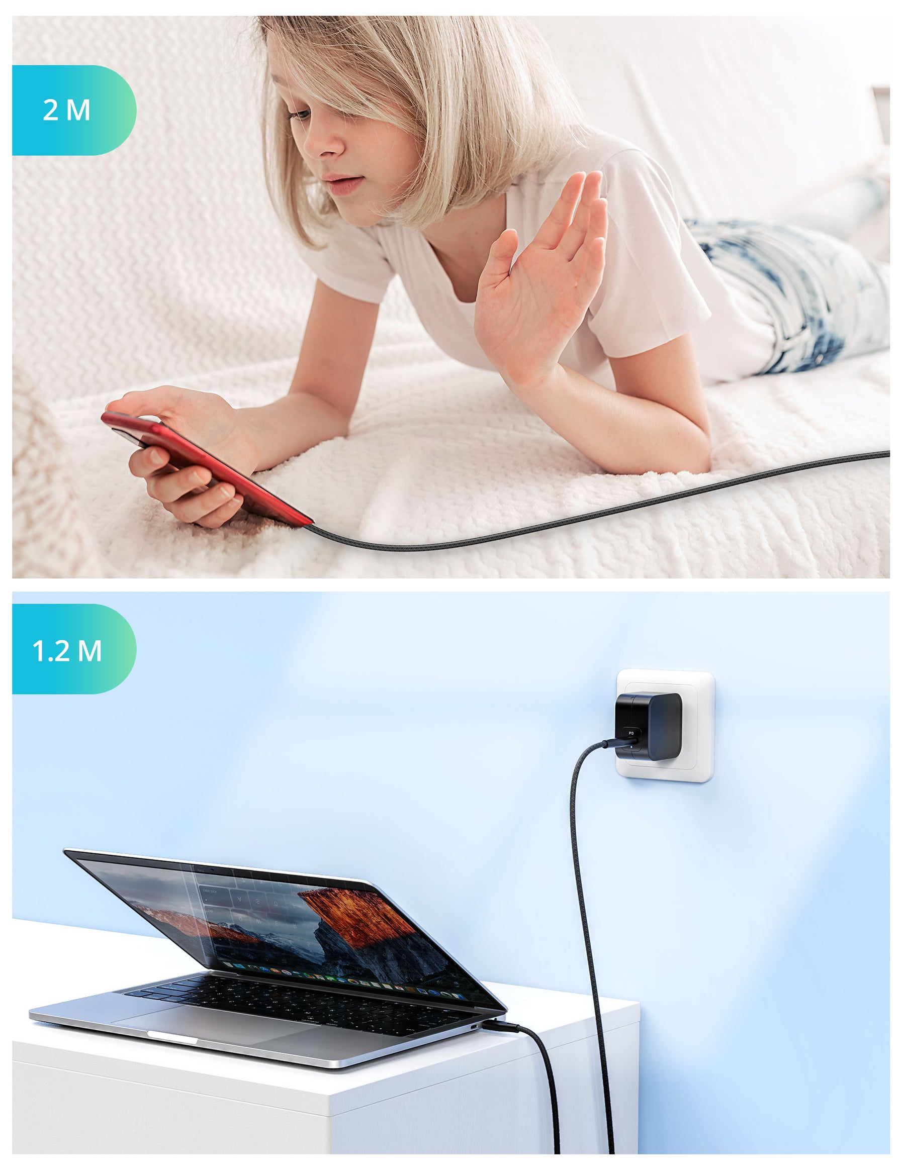 RAVPower USB C to C 60W Cable (3.9ft / 6.5ft Nylon Braid)