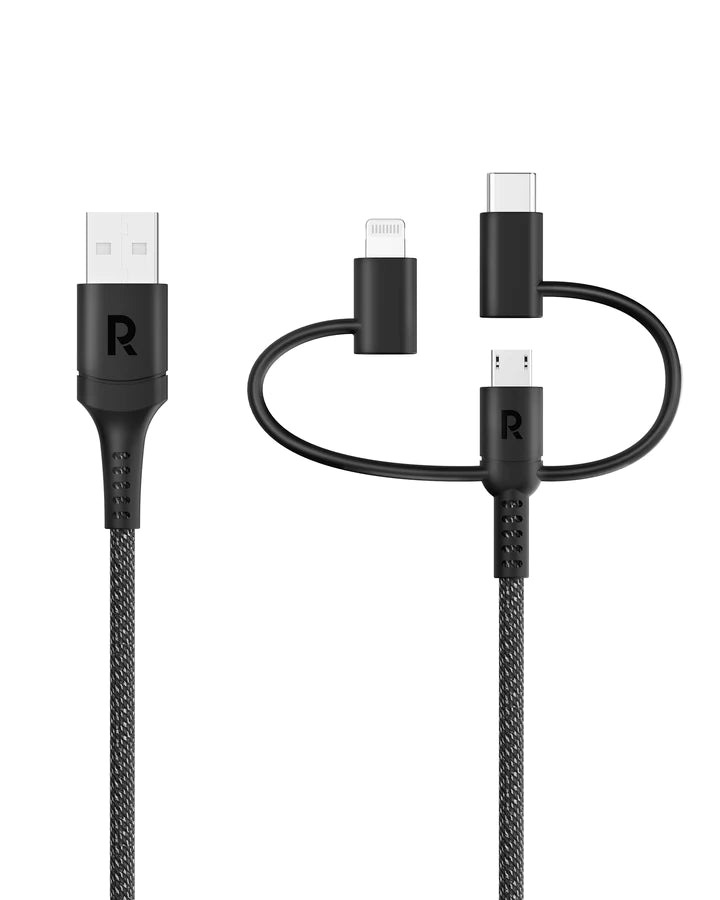 RAVPower RP-CB1033 3 in 1 cable Black A To Micro+type C+lightning