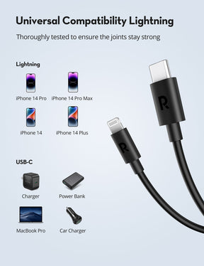 RAVPower RP-CB1034 Type C To Lightning cable Black TPE 3m