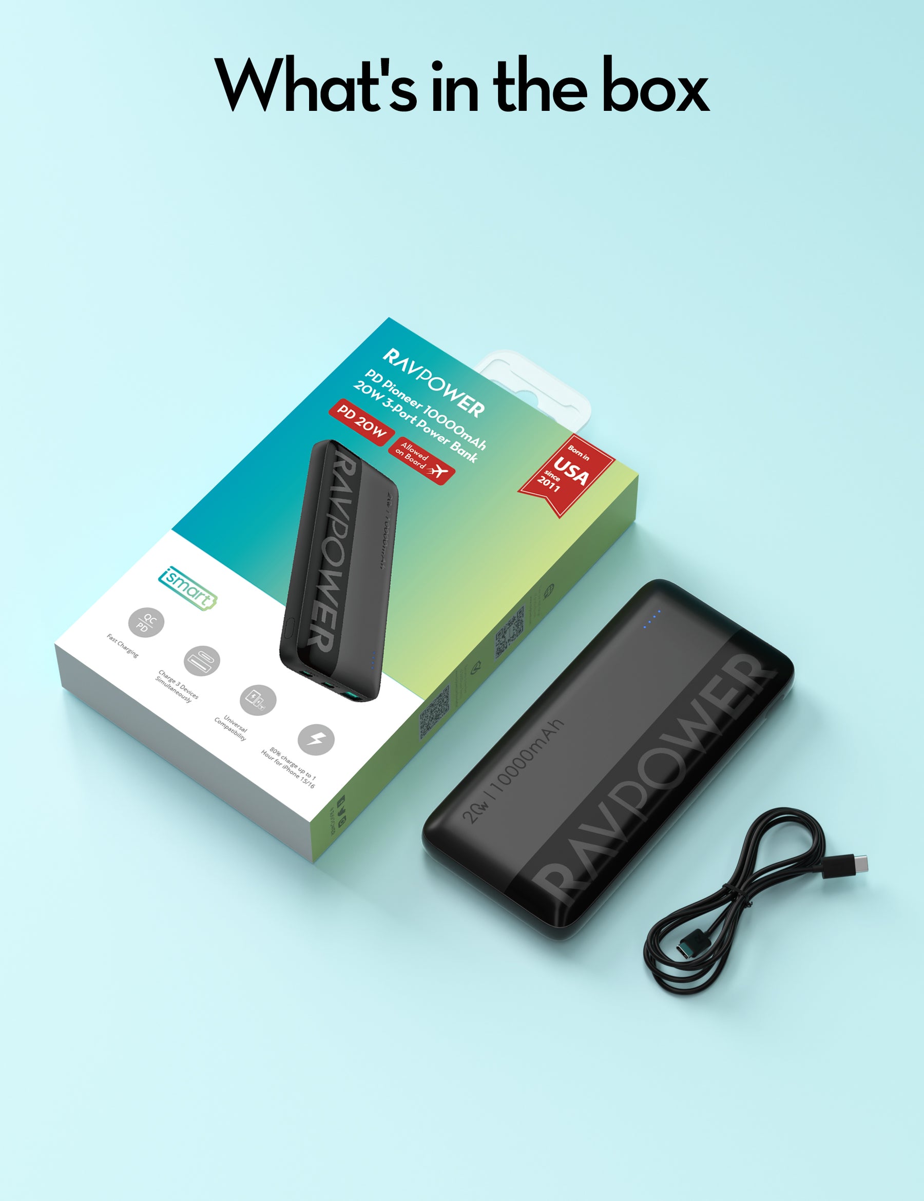 RAVPower RP-PB1228 PD Pioneer 10000mAh 20W Power Bank Black