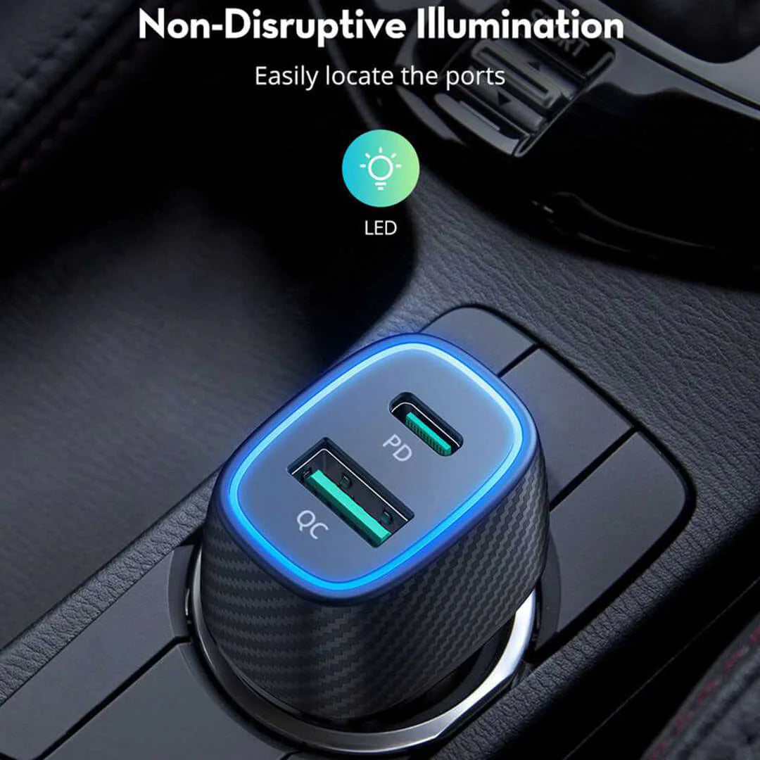 RAVPower VC031 PD Dual Port USB C Car Charger with USB C to Lightning