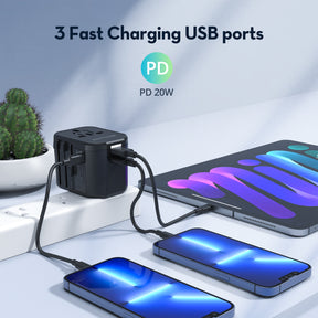 RAVPower RP-PC1033 GaN 20W Travel Adapter 4-Port PD Power Charger with 1 AC, 1 USB-C and 2 USB-A Ports