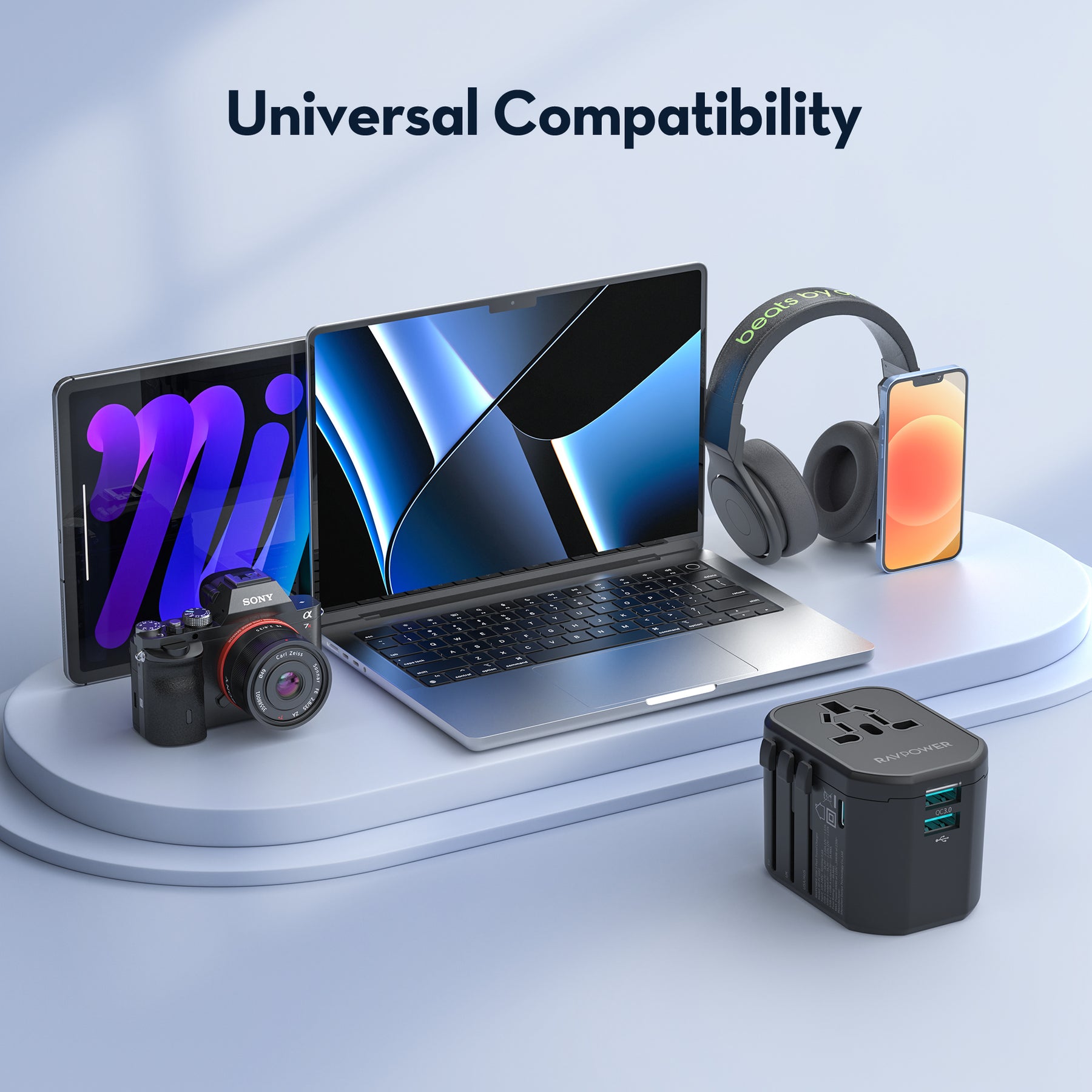 RAVPower RP-PC1033 GaN 20W Travel Adapter 4-Port PD Power Charger with 1 AC, 1 USB-C and 2 USB-A Ports
