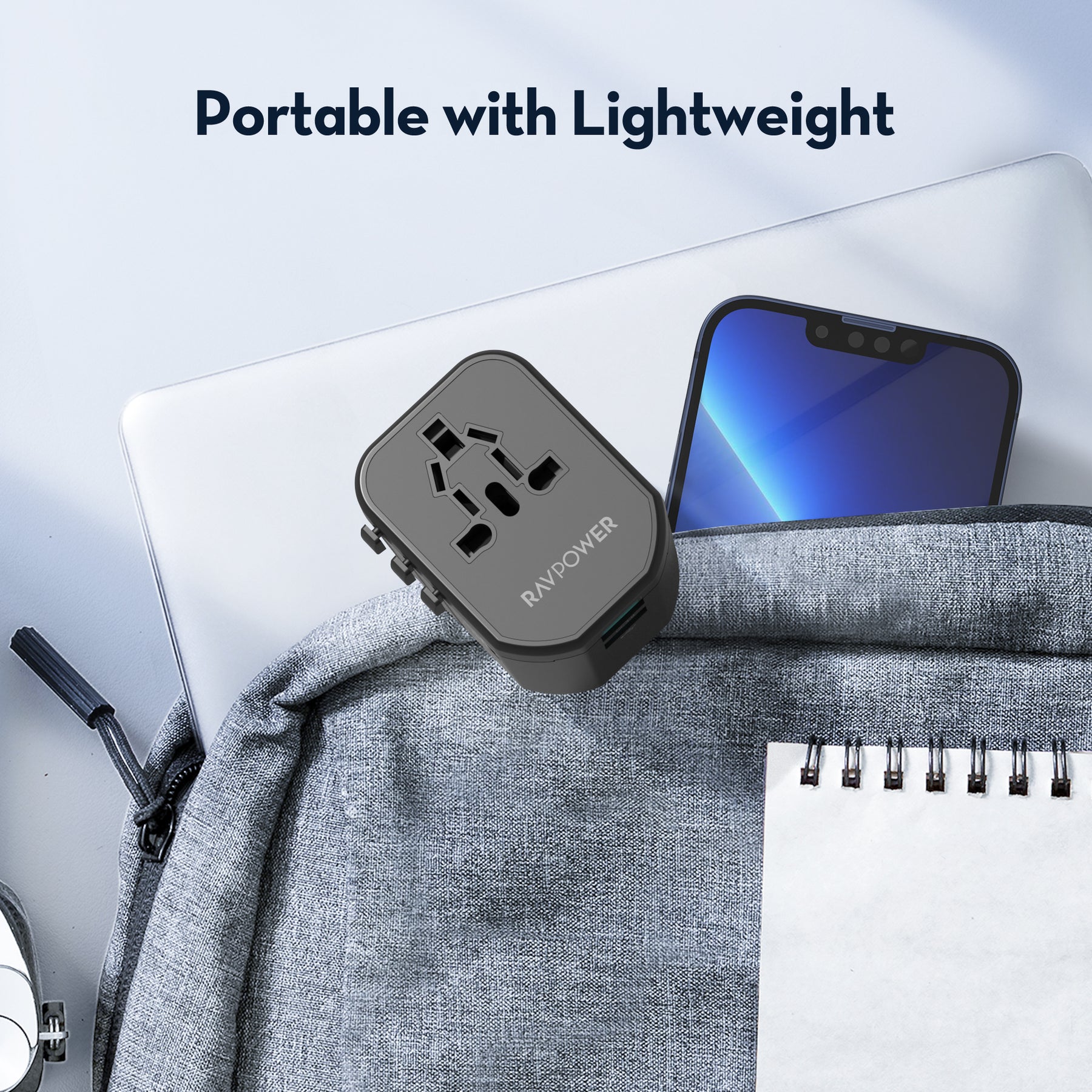 RAVPower RP-PC1033 GaN 20W Travel Adapter 4-Port PD Power Charger with 1 AC, 1 USB-C and 2 USB-A Ports