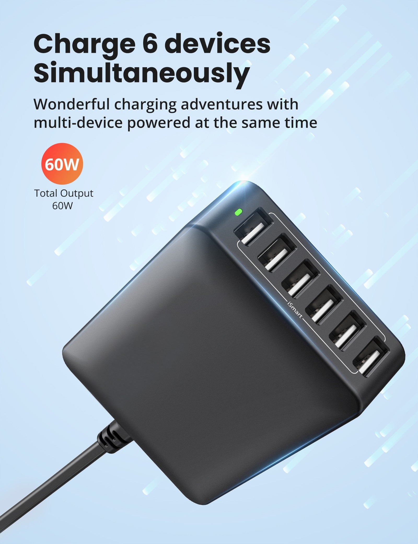 RAVPower PC013 60W 12A 6-Port USB Charger Block